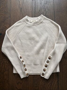 Sezane Cream Button-Cuff Ribbed Sweater
